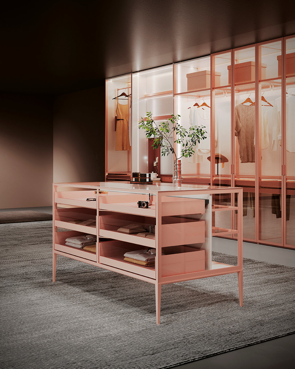HURMAR Luxe Center Island Cabinet – Rosy Champagne Edition