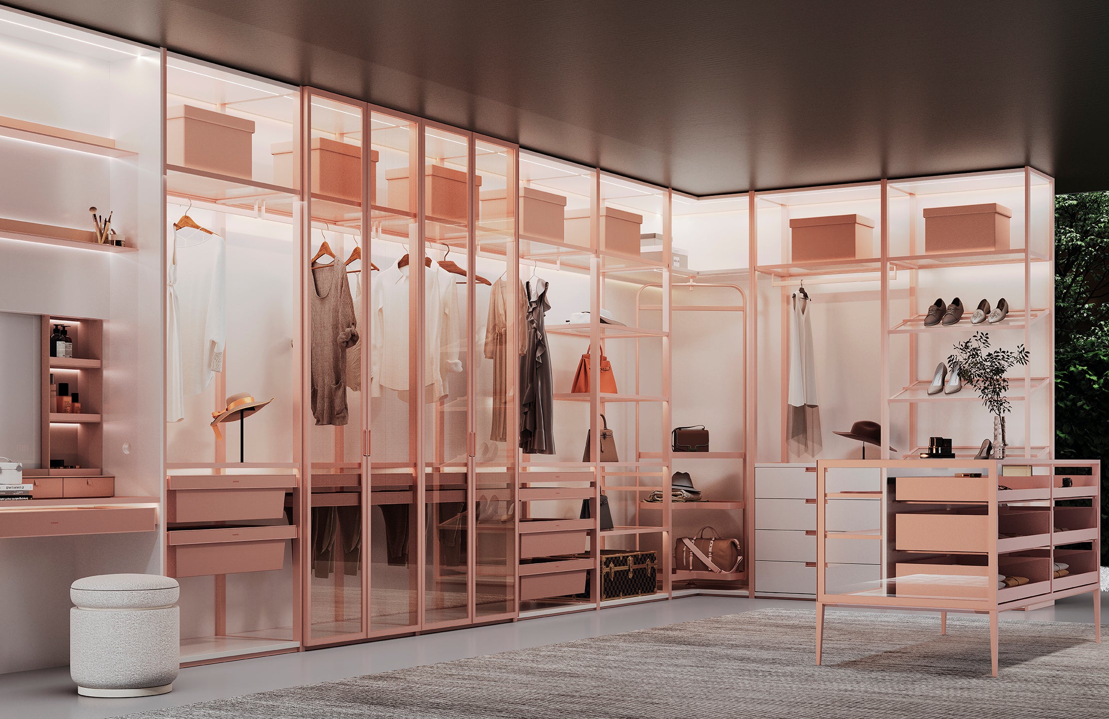 HURMAR Luxe Center Island Cabinet – Rosy Champagne Edition