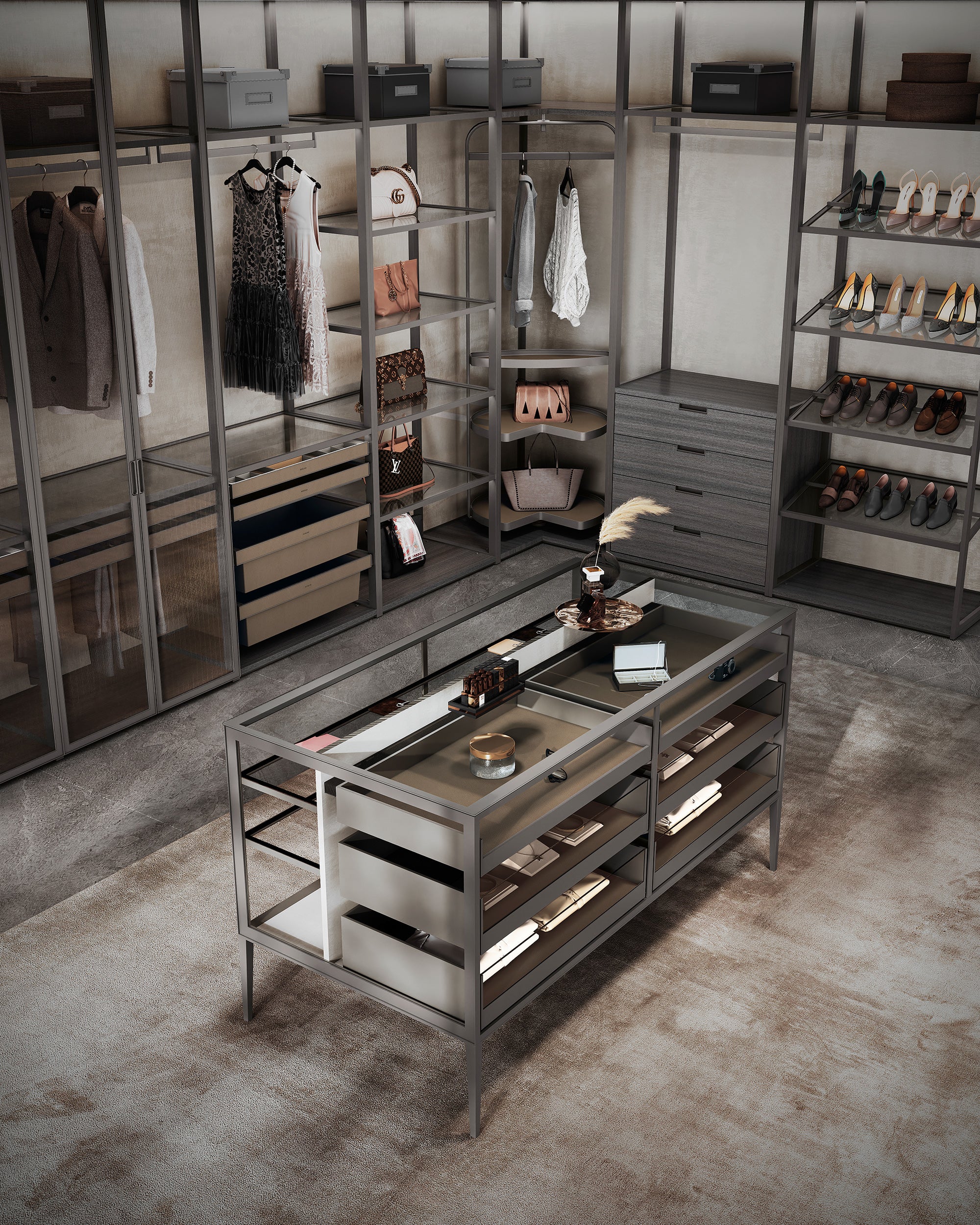 HURMAR Luxe Center Island Cabinet – Platinum Ash Edition